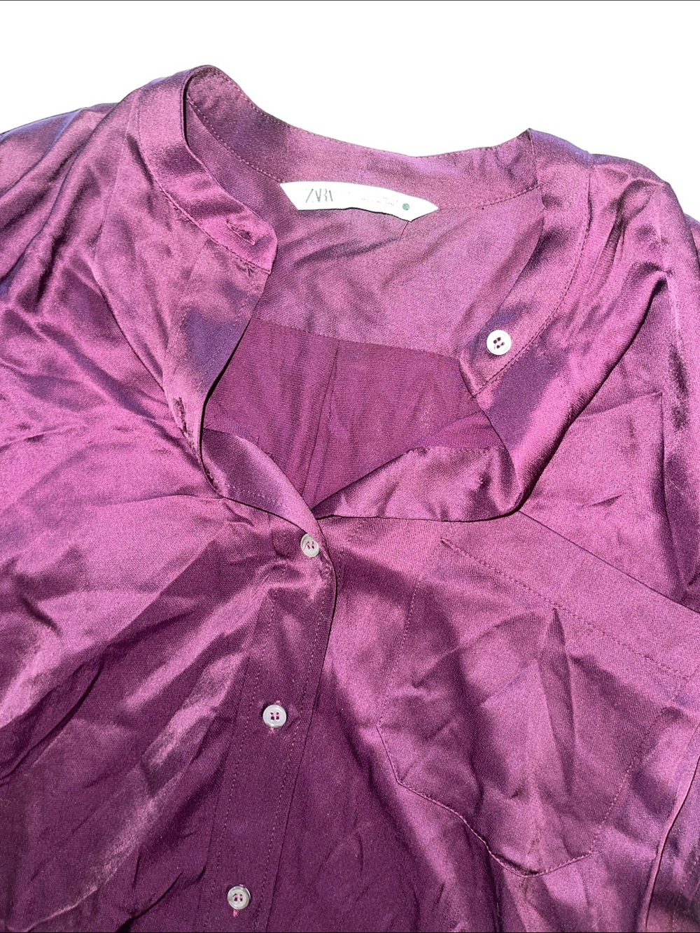 Zara Plum Satin Button-Up Shirt XS- never worn! - Picture 4 of 5